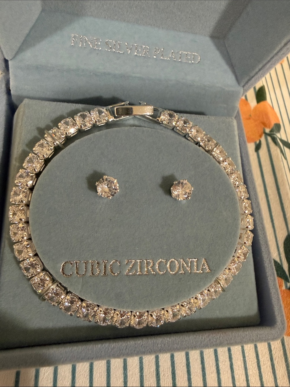 Craft Silver-Tone Clear Cubic Zirconia Tennis Bracelet and Stud Earrings Set